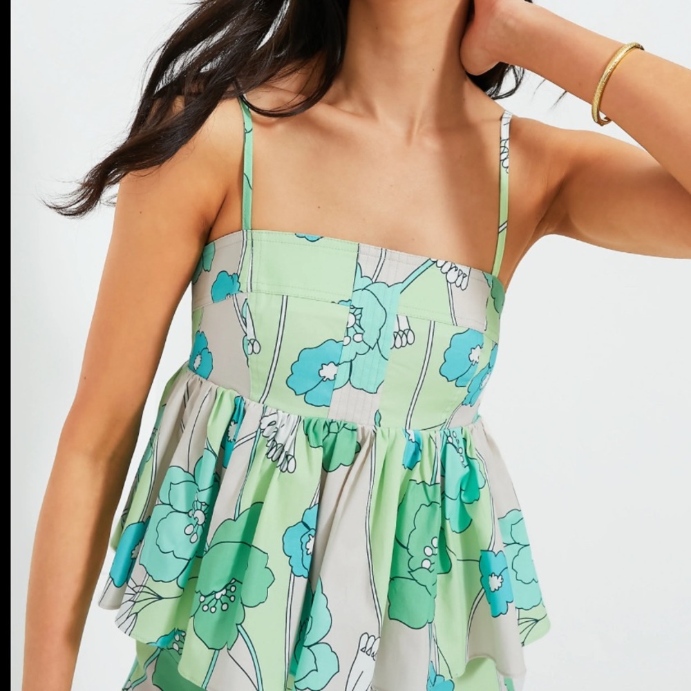 Hyacinth House Green and Blue Floral Heather Tank